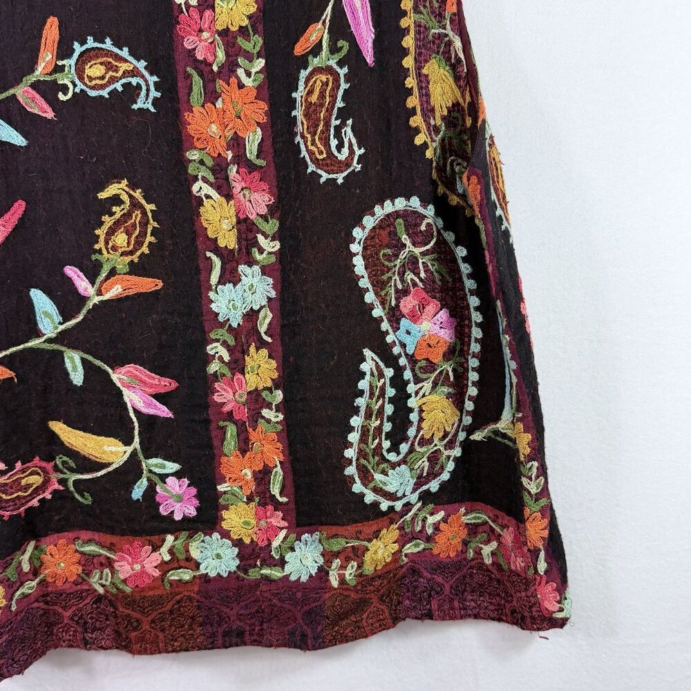 ANU 100% Wool Artsy Art to Wear Colorful Embroidered Boho Woven Vest Women's L - Picture 7 of 9